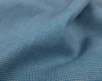 Linen fabric in small blue checks | Pure linen fabric | Width 150 cm (59") | Weight 160 g/m2 (4.72 oz/yd) | by Siulas, Lithuania