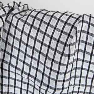 Linen fabric in black and white checks | Washed Linen Fabric | Width 145cm(57&quot;) ± 5% | Weight ± 150g / m (4.42oz / yd) | Made by Siulas