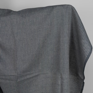 Linen fabric grey and blue-black stripes | pure linen fabric | Width 150cm| Weight 185g / m (5.46oz / yd) | by Siulas