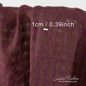 Linen fabric in brown and purple checks | Washed Linen Fabric | Width 145cm (57) ± 5% | Weight ± 150g / m (4.42oz / yd) | made by Siulas
