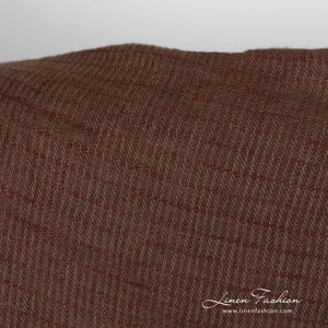 Striped linen fabric in brown color | Washed Linen Fabric | Width 145cm(57&quot;) ± 5% | Weight ± 155g/m (4.57oz /yd) | Made by Siulas, Lithuania