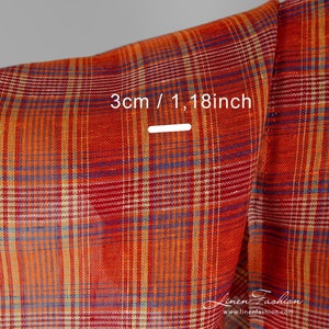 Transparent linen fabric in red orange checks | Pure Linen Fabrics | Width 180cm (71&quot;) | Weight 130g / m (3.83oz / yd) | Made by Siulas