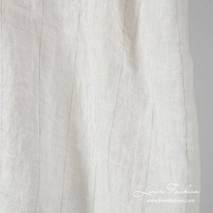 Off-white gauze linen fabric with thin grey stripes, washed | width 145cm(57&quot;); weight ±140gsm(4.06oz/yd) | made by Siulas