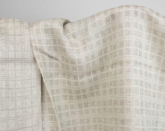 Leinen-Jacquard-Stoff beige Quadrate | Reiner Leinenstoff | Breite 150 cm (59") | Gewicht 210 g/m2 (6.19 oz/yd) | Hergestellt von Siulas, Litauen