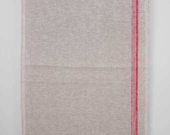 Light gray narrow pure linen fabric with red stripes | Pure linen fabric | Width 50 cm (20") | Weight 245 g/m2 (7.23 oz/yd) | Made by Siulas