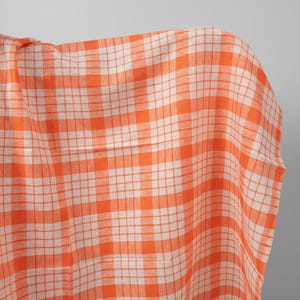 Orange checked linen fabric | Pure linen fabric | Width 150 cm (59&quot;) | Weight 175 g/m2 (5.16 oz/yd) | by Siulas, Lithuania