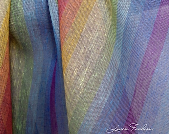 Transparent rainbow striped linen fabric | Pure Linen Fabric | Width 150cm (59&quot;) | Weight 110 g/m2 (3.24 oz/yd) | Made by Siulas, Lithuania