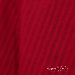 Red linen fabric with vertical open weave stripes | Pure Linen Fabric | Width 150cm (59) | Weight 140g / m (4.13oz / yd) | Made by Siulas