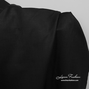 Linen cotton  fabric black herringbone | width 150cm (59″), weight 210 gsm (6.19 oz/yd) | Lithuanian linen