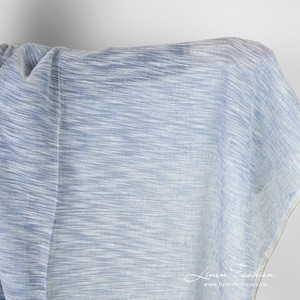 Blue linen cotton fabric with white stripes | Linen-Cotton Fabric | Width 150cm (59") | Weight ±110g / m (3.24oz / yd) | Made by Siulas