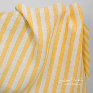 100% Leinen mit gelben Streifen | Gewicht 160 g/m², Breite 150 cm (59″) | Meterware oder Meterware kaufen | Litauen
