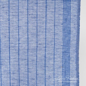 Narrow blue white linen fabric with blue stripes | Pure Linen Fabric | Width 60cm (23.6") | Weight 200g / m (5.90oz / yd) | Made by Siulas