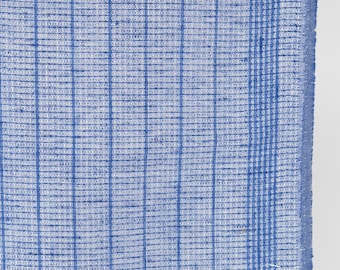 Narrow blue white linen fabric with blue stripes | Pure Linen Fabric | Width 60cm (23.6") | Weight 200g / m (5.90oz / yd) | Made by Siulas