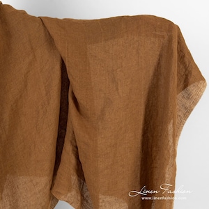 Transparent linen fabric in brown color, washed | Washed Linen Fabric | Width 145m ± 5% | Weight ± 140g / m | Made by Siulas, Lithuania