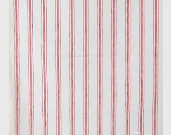 Narrow red white striped linen fabric | Pure linen fabric | Width 50 cm (19.7&quot;) | Weight 200 g/m2 (5.90 oz/yd) | Made by Siulas, Lithuania