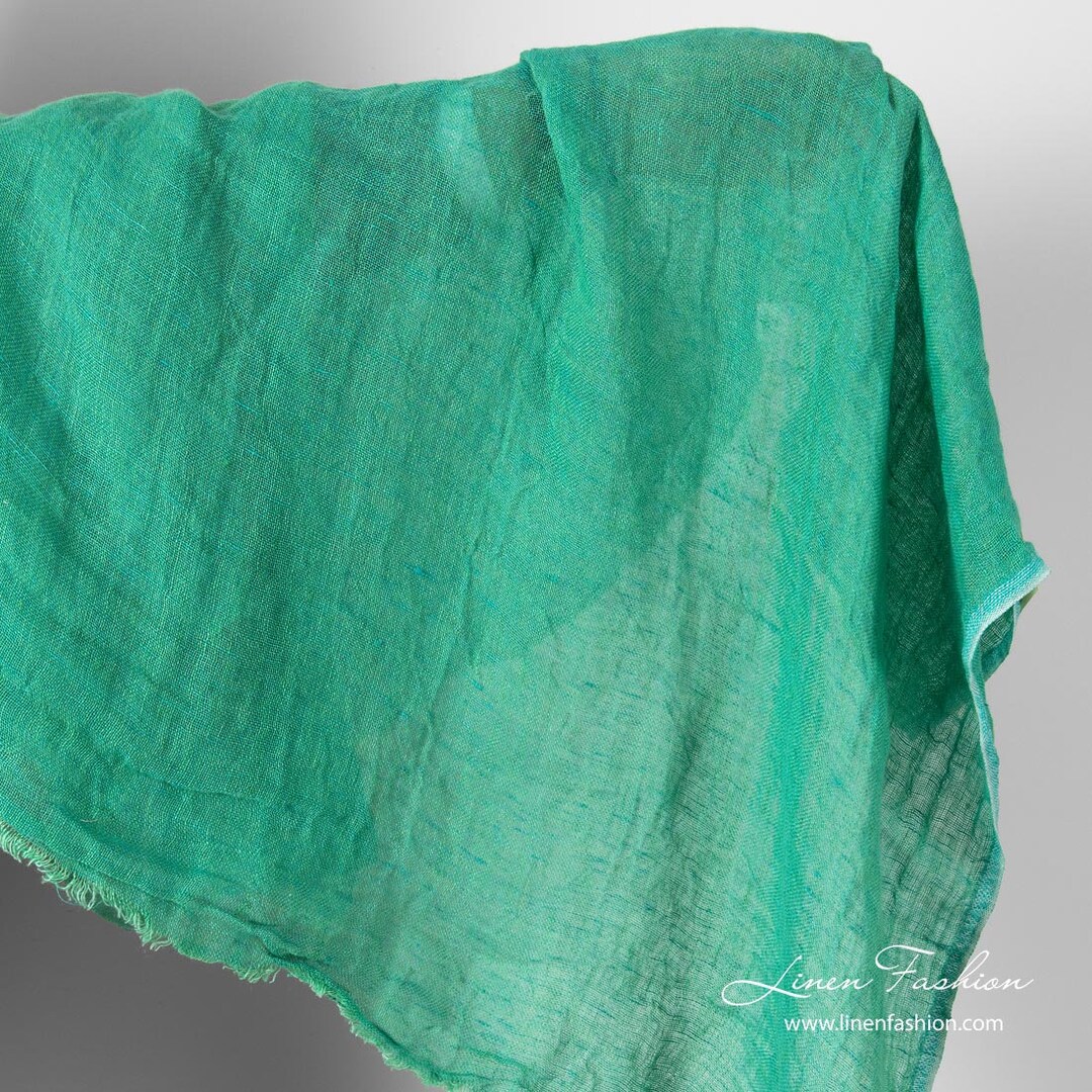 Green Gauze Linen Fabric Washed 145cm 57 Weight 120gsm Etsy