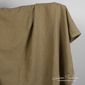 Linen fabric in tobacco green | Washed linen fabric | Width 140 cm (55&quot;) ±5 % | Weight ±265 g/m2 | Made by Siulas, Lithuania