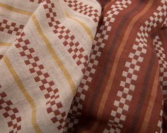 Brown patterned double-sided linen cotton fabric | Washed Half-linen Fabric | Width 170 cm (67") | Weight 230 g/m2 (6.78 oz/yd) | by Siulas