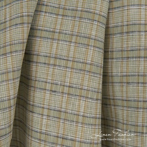 Checked linen fabric in green colour | Pure Linen Fabric | Width 150cm (59) | Weight 125g / m (3.69oz / yd) | Made by Siulas, Lithuania