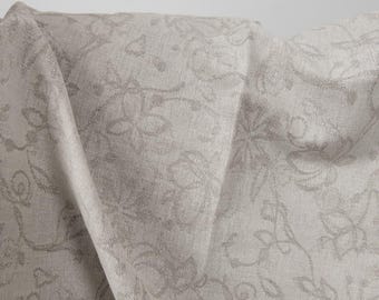 Beige linen-cotton jacquard fabric floral | Halflinen fabric | Width 150 cm (59") | Weight 210 g/m2 (6.19 oz/yd) | made by Siulas