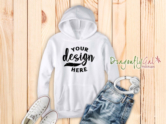 Download Free Bella Canvas 3719 White Hoodie Unisex Poly Cotton ...