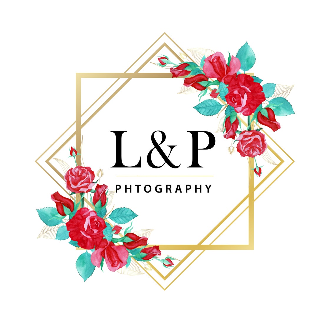 Modern Photography Gold and Red Logo With Flowers, Etsy Shop Store Icon