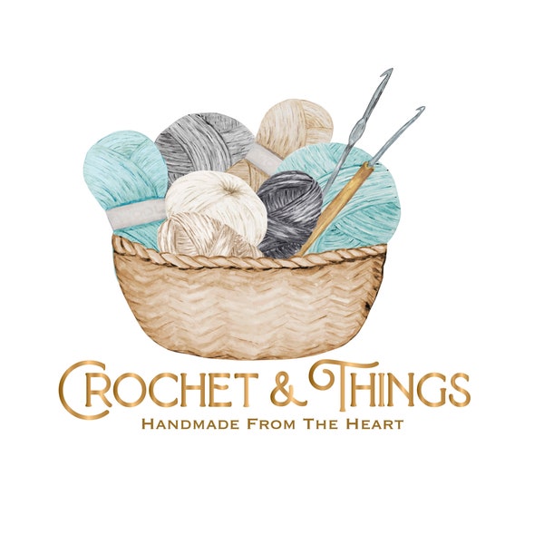 Crochet Logo, Etsy Shop Logo, Yarn Logo, Rustic Logo, Farmhouse Logo, Knitting Logo, Watercolor Logo, Craft Logo, Handmade item shop logo