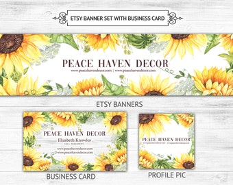 Etsy Sunflower Banner, Avatar + Bussiness Card | Sunflower Floral Banner | 2 Piece Set | Store Graphics, Custom Listing,Etsy Shop Banner