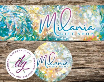 Etsy Banner + Avatar | Floral Bling Banner | 2 Piece Set | Store Graphics, Custom Listing,Etsy Shop Banner, Shop Icon, DIY etsy Banner, Blue