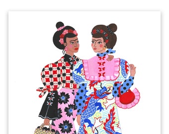 Giclee Print 'Two Sisters Walking and Talking'