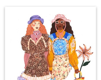 Giclee Print 'Girls in Floral Jumpsuits' By Lily Odette