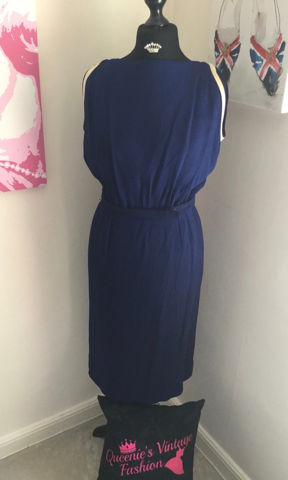 Vintage Harvey Nichols of Knightsbridge Royal Blue With White Belted Dress  Size UK6/8/10