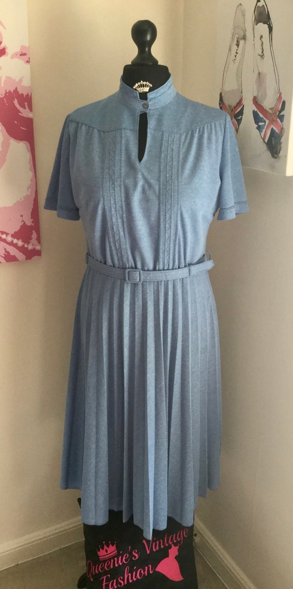 Vintage 1970's Powder Blue Pleated Dress Size UK14