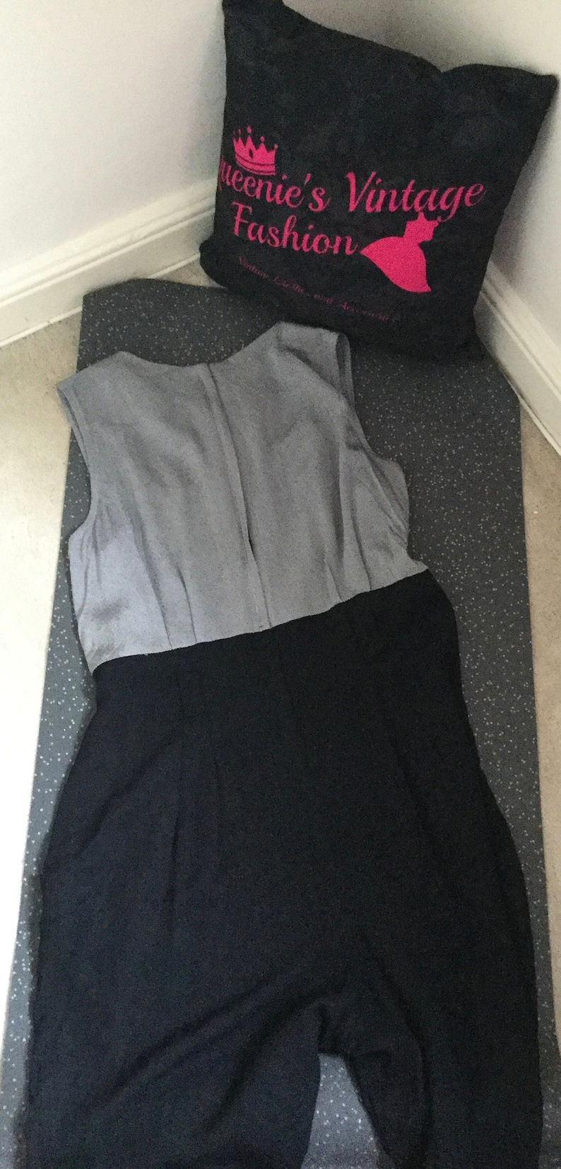 Vintage 1980/' Silver and Black and Two Tone Jumpsuit Size UK 14Small 16