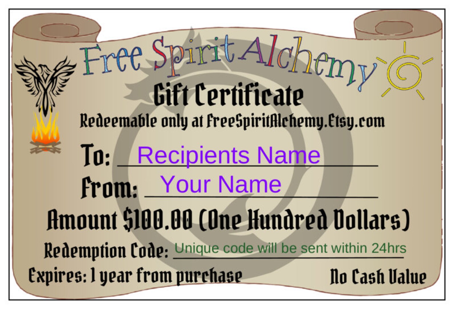 100 USD Gift Certificate One Hundred Dollars Free Spirit Etsy 100 USD Gift Certificate One Hundred Dollars Free Spirit Etsy