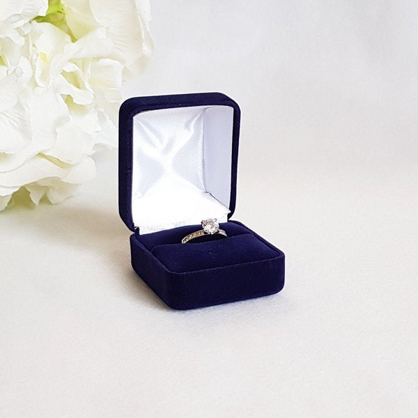 Navy Blue Ring Box - Velvet Ring Box - Ring Bearer Box - Wedding Ring Box - Wedding Band Box