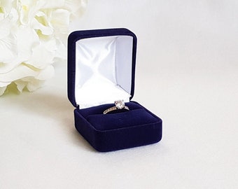 Navy Blue Ring Box - Velvet Ring Box - Ring Bearer Box - Wedding Ring Box - Wedding Band Box