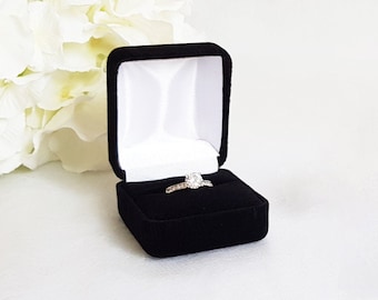 Black Velvet Ring Box - Engagement Ring Box - Traditional Black box for ring - Engagement Ring Box proposal - Wedding ring box