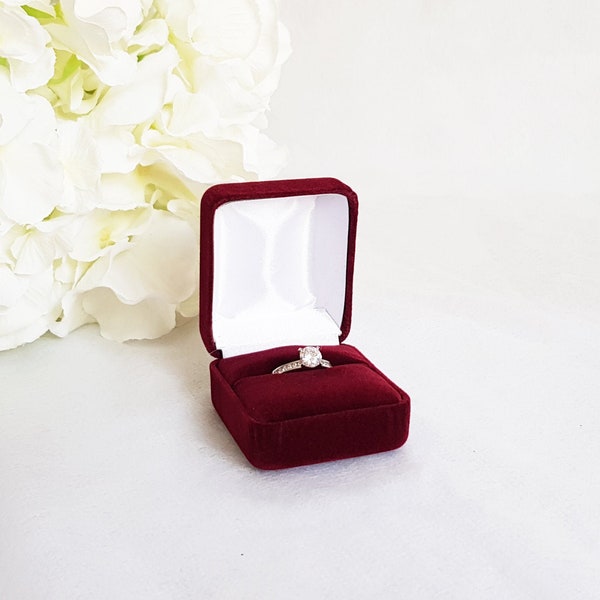 Red Velvet Ring Box - Valentine's Ring Box - Engagement Ring Box - Burgundy box for ring - Engagement Ring Box proposal