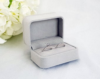 Luxury Grey Suede Double Ring Box - Velvet Double Ring Box - Couple Ring Box - Wedding Ring Box - Ring bearer box - His and hers ring box