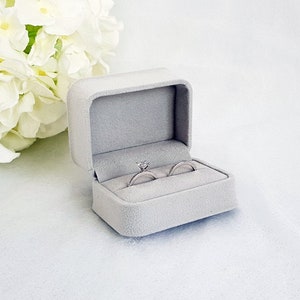 Luxury Grey Suede Double Ring Box - Velvet Double Ring Box - Couple Ring Box - Wedding Ring Box - Ring bearer box - His and hers ring box