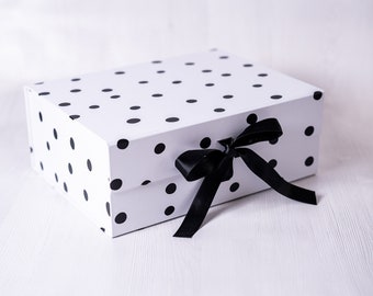 Spotty Black and White Gift Box with Ribbon and Magnetic Closure