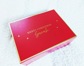 Christmas Gift Box  - Red and Gold Empty Christmas Eve Box - Red Gift Box with foil print name - Luxury Magnetic Gift Box Personalised