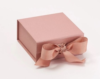 Small Rose Gold Gift Box with ribbon - Flower girl gift box - Rose Gold Magnetic Wedding Favour Box - Jewellery Box - Bridesmaid gift box