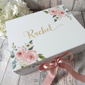 Blumen Geschenkbox mit rosa Schleife - Personalisierte Brautjungfer Vorschlag Boxen - Valentinstag Box - Muttertag Geschenk Box - Eid Geschenk Box