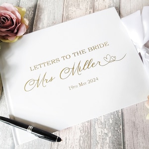 Libro de lujo Cartas a la Novia con nombre impreso en papel metálico y personalización Libro de invitados para novias en blanco, azul marino, rosa, marfil y salvia - Libro de invitados para despedidas de soltera