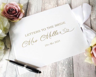 Libro de lujo Cartas a la novia con nombre impreso en papel de aluminio y personalización - Libro de visitas nupcial blanco o azul marino - Libro de visitas Hen Do
