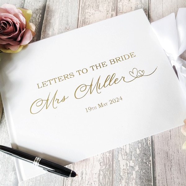 Livre de luxe Lettres à la mariée avec nom imprimé et personnalisation - Livre d'or nuptiale blanc ou bleu marine - Livre d'or Hen Do