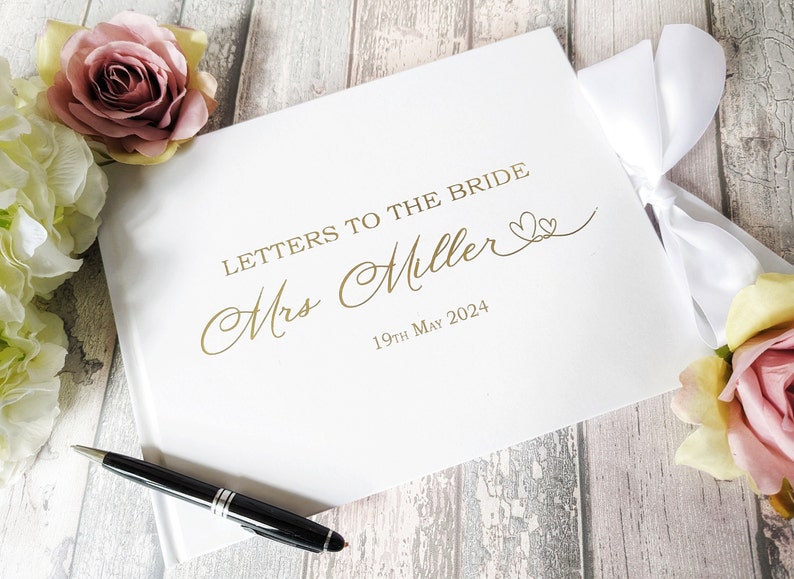 Letters to the Bride luxury book with foil printed name and personalisation White or Navy Bridal Guest Book Hen Do Guest Book image 1