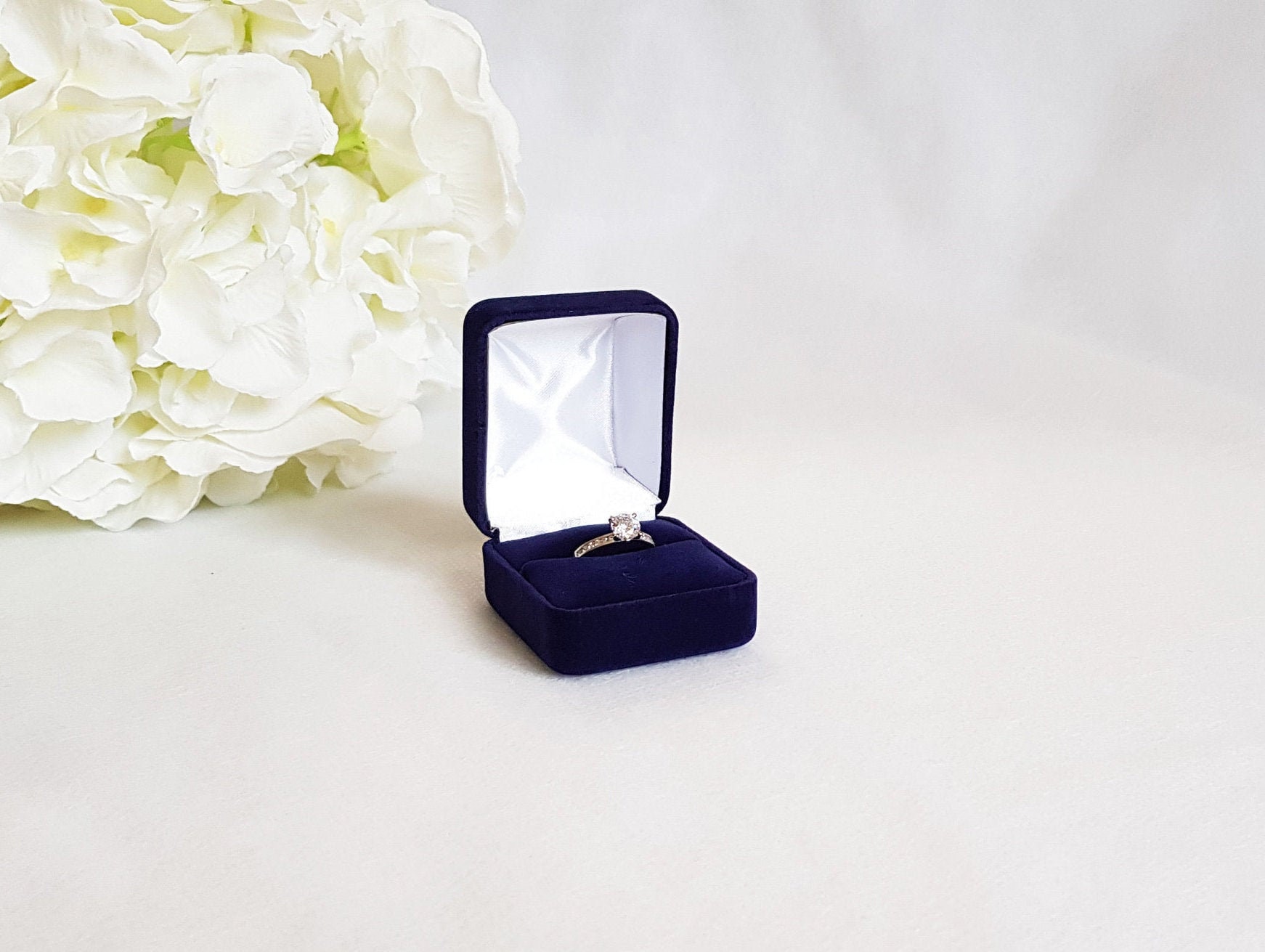 Navy Blue Ring Box - Velvet Ring Box - Ring Bearer Box - Wedding Ring Box - Wedding Band Box